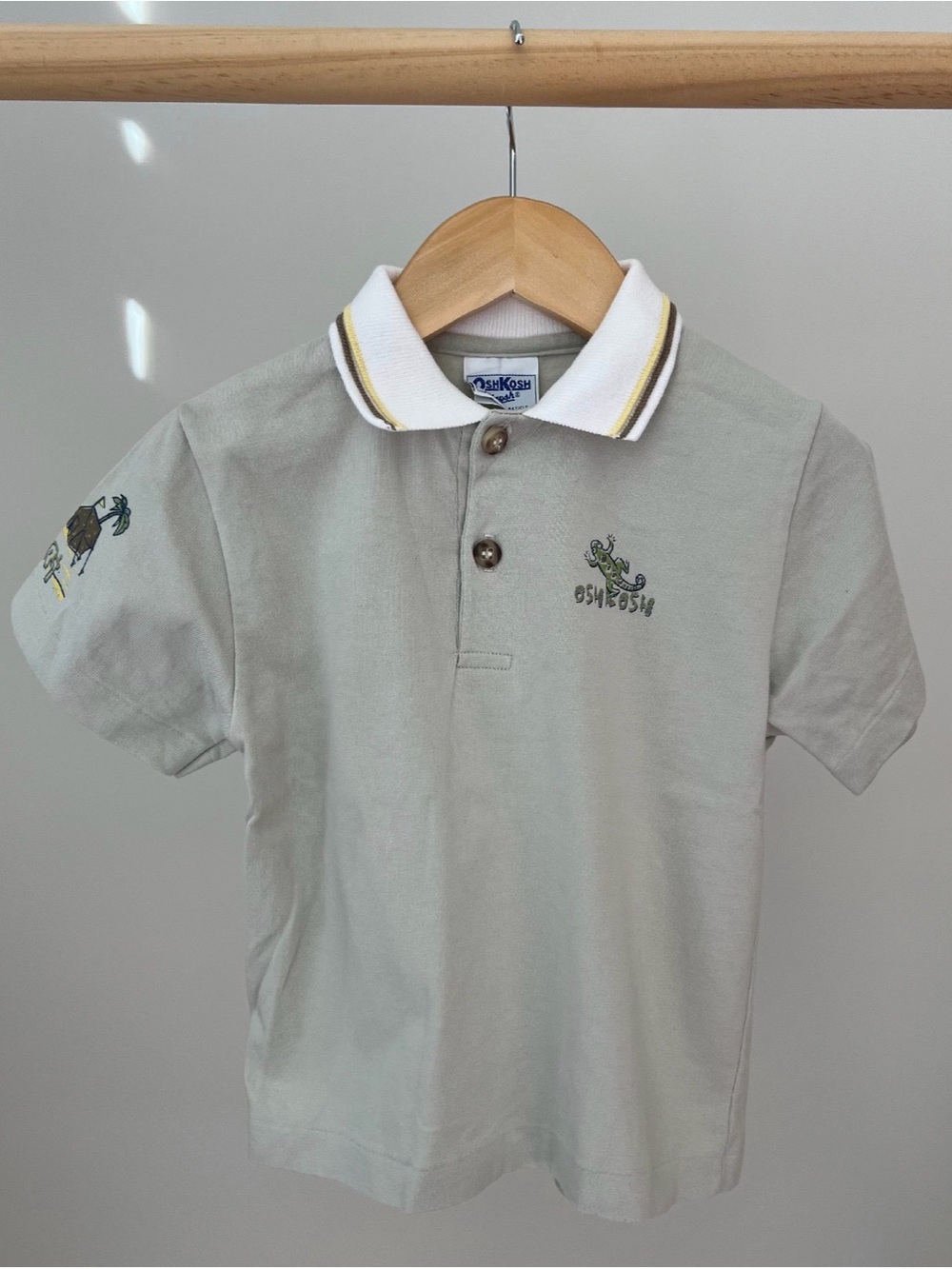 Vintage OshKosh B'gosh Khaki Desert Polo with White Collar Size 3